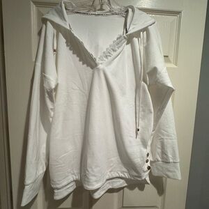 Women's White Hoodie with Button Accents
